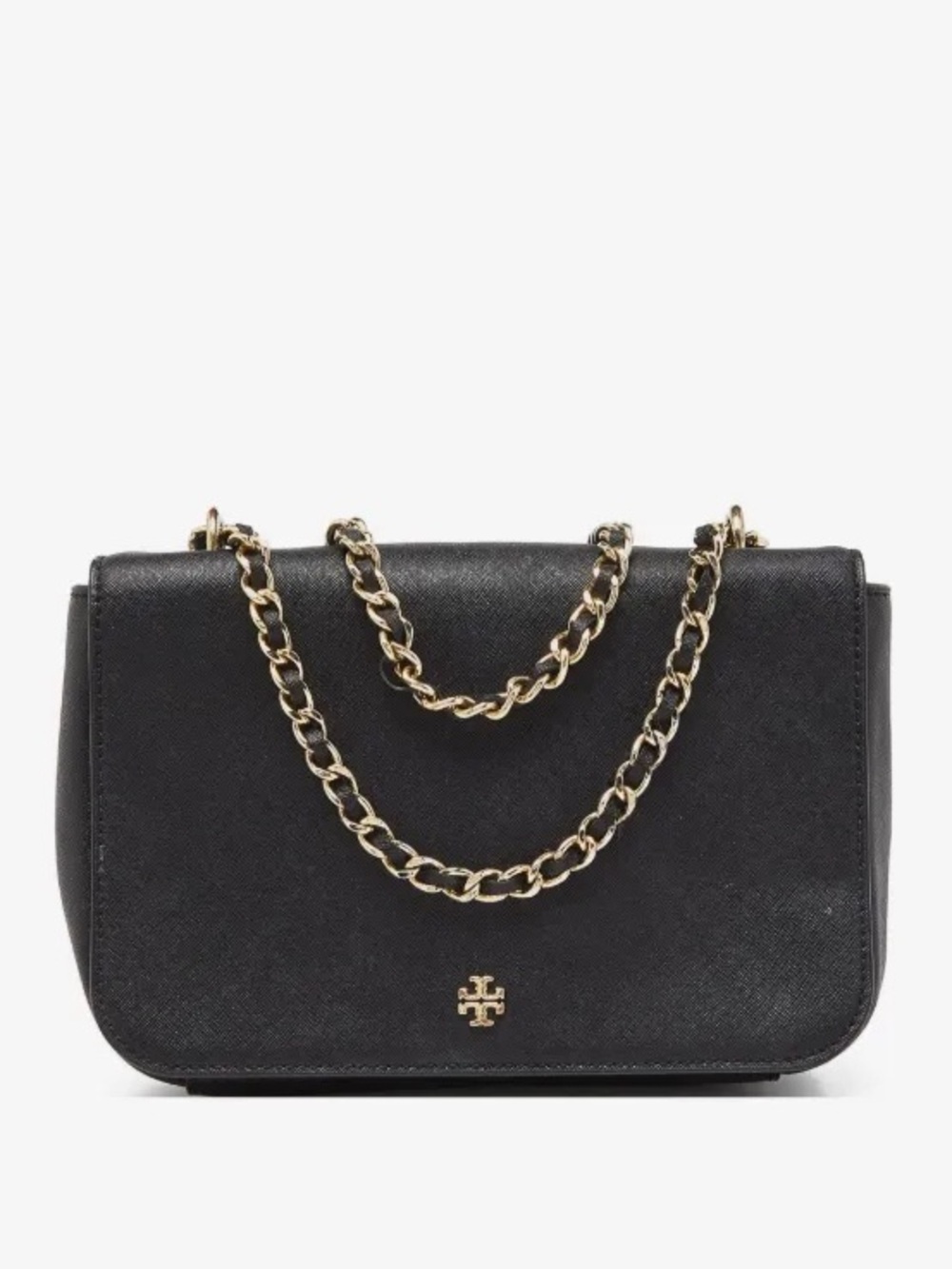 Tory Burch Emerson Saffiano Leather Chain Crossbody in Black